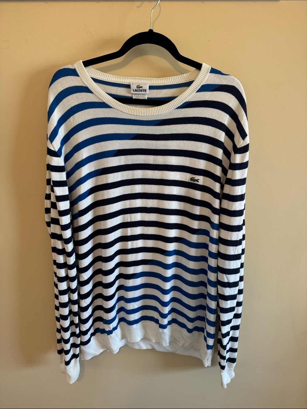 Lacoste Men’s Navy & White Striped Scoopneck Sweater